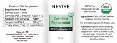 Revive Certified Peppermint source label used in the packaging illustration