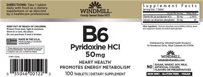 Windmill B6 Pyridoxine HCl 50 mg source label used in the packaging illustration