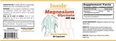 Inside Magnesium Glycinate 400 mg source label used in the packaging illustration