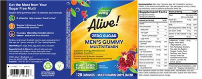 Nature's Way Alive! Men's Gummy Multivitamin Zero Sugar Peach Flavored source label used in the packaging illustration