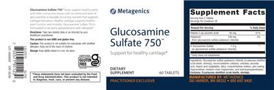 Metagenics Glucosamine Sulfate 750 source label used in the packaging illustration