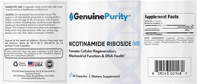 GenuinePurity Nicotinamide Riboside (NR) source label used in the packaging illustration