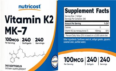 Nutricost Vitamin K2 MK-7 100 mcg source label used in the packaging illustration