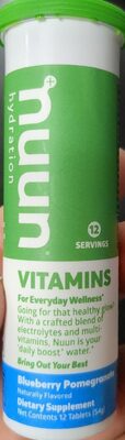Nuun Hydration Blueberry Pomegranate source label used in the packaging illustration
