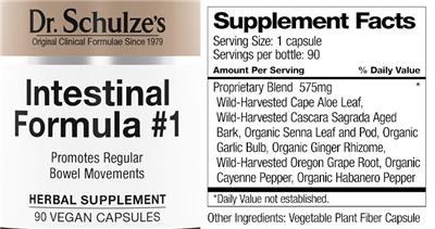 Dr. Schulze's Intestinal Formula #1 source label used in the packaging illustration