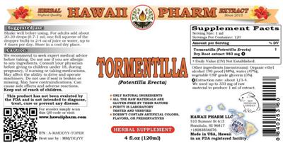 Hawaii Pharm Tormentilla product packaging