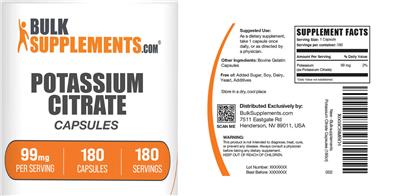 BulkSupplements.com Potassium Citrate 99 mg Capsules product packaging