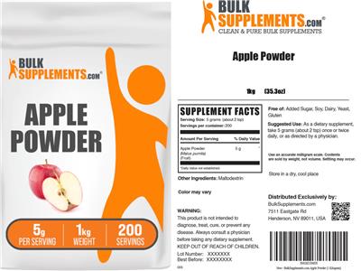 BulkSupplements.com Apple Powder 5 g source label used in the packaging illustration