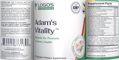 Logos Nutritionals Adam's Vitality source label used in the packaging illustration