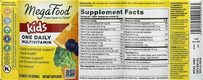 MegaFood Kids One Daily source label used in the packaging illustration