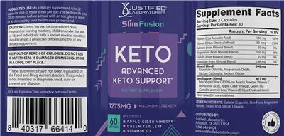Justified Laboratories Slim Fusion Keto source label used in the packaging illustration