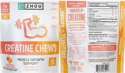 ZHOU Creatine Chews Peach Mango Flavored source label used in the packaging illustration