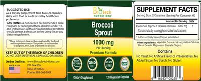Biotech Nutritions Broccoli Sprout 1000 mg source label used in the packaging illustration