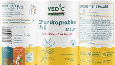 Vedic Supplements Chandraprabha Vati Tablet source label used in the packaging illustration