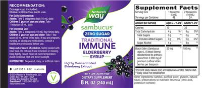 Nature's Way Sambucus Traditional Elderberry Immune Syrup Zero Sugar product packaging