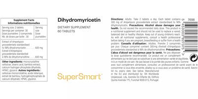 SuperSmart Dihydromyricetin source label used in the packaging illustration
