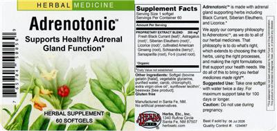 Herbs Etc. Adrenotonic source label used in the packaging illustration