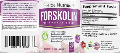Herbal Nutrition Forskolin source label used in the packaging illustration