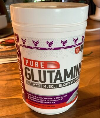 FINAFLEX Glutamine Unflavored Powder source label used in the packaging illustration