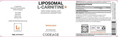 Codeage Liposomal L-Carnitine+ source label used in the packaging illustration