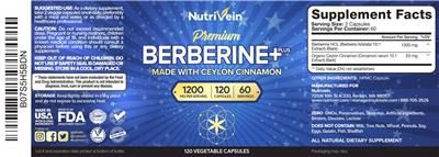 Nutrivein Premium Berberine+ Plus 1200 mg source label used in the packaging illustration