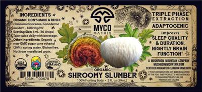 Mycomatrix Organic Shroomy Slumber source label used in the packaging illustration