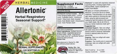 Herbs Etc. Allertonic source label used in the packaging illustration