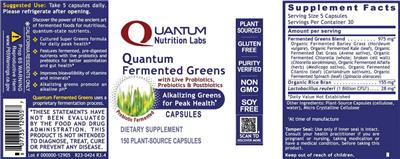 Quantum Nutrition Labs Quantum Fermented Greens Capsules source label used in the packaging illustration