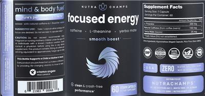 NutraChamps Focused Energy source label used in the packaging illustration