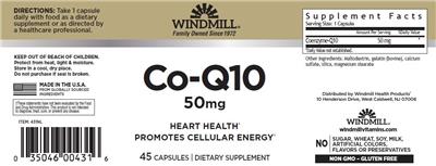 Windmill Co-Q10 50 mg source label used in the packaging illustration