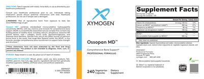 XYMOGEN Ossopan MD source label used in the packaging illustration