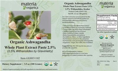Materia Organica Organic Ashwagandha Whole Plant Extract Paste 2.5% product packaging