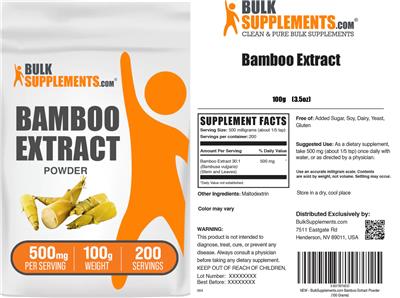 BulkSupplements.com Bamboo Extract Powder 500 mg source label used in the packaging illustration