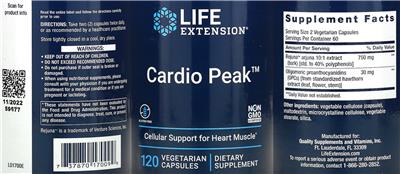 Life Extension Cardio Peak source label used in the packaging illustration