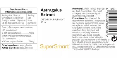 SuperSmart Astragalus Extract source label used in the packaging illustration