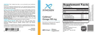 XYMOGEN CoQmax Omega 100 mg source label used in the packaging illustration
