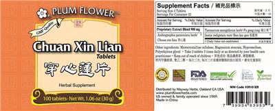 Plum Flower Chuan Xin Lian Tablets source label used in the packaging illustration