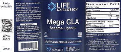 Life Extension Mega GLA Sesame Lignans product packaging