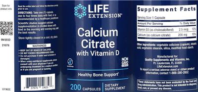 Life Extension Calcium Citrate with Vitamin D source label used in the packaging illustration