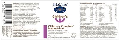 BioCare Children's Complete Multinutrient source label used in the packaging illustration