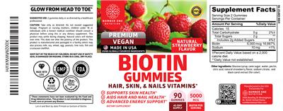Number One Nutrition Biotin Gummies 5000 mcg Natural Strawberry Flavor product packaging