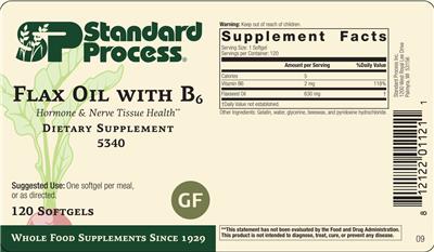 SP Standard Process Flax Oil with B6 source label used in the packaging illustration