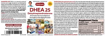 ProCaps DHEA 25 source label used in the packaging illustration