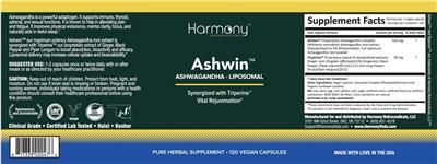 Harmony Nutraceuticals Ashwin source label used in the packaging illustration