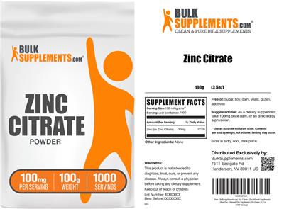 BulkSupplements.com Zinc Citrate Powder 100 mg product packaging