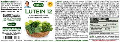 ProCaps Lutein 12 source label used in the packaging illustration