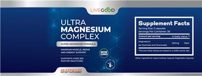 LiveGood Ultra Magnesium Complex source label used in the packaging illustration
