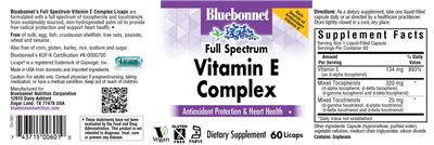 Bluebonnet Full Spectrum Vitamin E Complex source label used in the packaging illustration