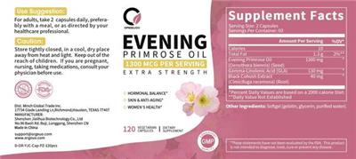 O Orgeuos Evening Primrose Oil 1300 mcg source label used in the packaging illustration