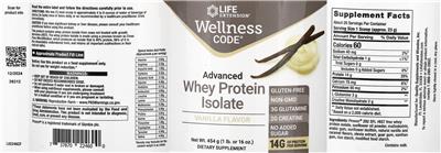 Life Extension Wellness Code Advanced Whey Protein Isolate Vanilla Flavor source label used in the packaging illustration